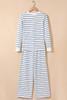 Sail Blue Striped Long Sleeve Top Drawstring Wide Leg Pants 2pcs Outfit Sail Blue Striped Long Sleeve Top Drawstring Wide Leg Pants 2pcs Outfit