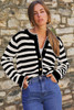 White Stripe Chic Golden Button Cardigan Sweater