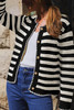 White Stripe Chic Golden Button Cardigan Sweater