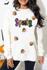 White Sequin Spooky Halloween Spirit Print Casual Sweatshirt