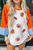 Light Grey Sequin Fall Elements Patched Color Block Patchwork Long Sleeve Loose Top