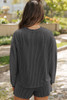 Carbon Grey Colorful Sequin Bow Patched Long Sleeve Top and Shorts Twisted Rib 2pcs Outfit