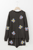 Carbon Grey Colorful Sequin Bow Patched Long Sleeve Top and Shorts Twisted Rib 2pcs Outfit