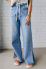 Myosotis Slit Leg High Rise Drawstring Casual Jeans