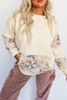 Beige Western Geo Pattern Patchwork Hoodie with Kangaroo Pocket