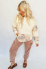 Beige Western Geo Pattern Patchwork Hoodie with Kangaroo Pocket