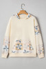 Beige Western Geo Pattern Patchwork Hoodie with Kangaroo Pocket