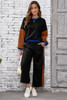 Black 2pcs Color Block Pullover Loose Pant Set