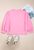 Pink Big Bow Lace Embroidered Dolman Sleeve Slit Plus Size Sweatshirt