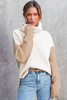 White Color Block Turtle Neck Drop Shoulder Knit Sweater