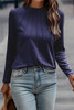 Navy Blue Solid Color Seam Detail Raglan Long Sleeve Top