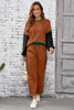 Chestnut 2pcs Color Block Pullover Loose Pant Set
