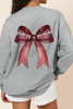 Gray Football Bow Print Drop Shoulder Pullover Sweatshirt