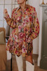 Brown Vintage Floral Print Shirt Style Half Button Long Sleeve Ruffle Mini Dress