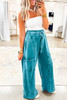 Lapis Mineral Wash Lace-up High Waist Raw Hem Patched Pocket Pants Lapis Mineral Wash Lace-up High Waist Raw Hem Patched Pocket Pants