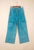 Lapis Mineral Wash Lace-up High Waist Raw Hem Patched Pocket Pants Lapis Mineral Wash Lace-up High Waist Raw Hem Patched Pocket Pants