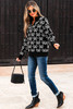 Black Cute Bow Pattern Drop Shoulder Zipped Collar Sweater Black Cute Bow Pattern Drop Shoulder Zipped Collar Sweater