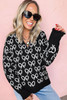 Black Cute Bow Pattern Drop Shoulder Zipped Collar Sweater Black Cute Bow Pattern Drop Shoulder Zipped Collar Sweater