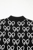 Black Cute Bow Pattern Drop Shoulder Zipped Collar Sweater Black Cute Bow Pattern Drop Shoulder Zipped Collar Sweater