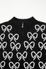 Black Cute Bow Pattern Drop Shoulder Zipped Collar Sweater Black Cute Bow Pattern Drop Shoulder Zipped Collar Sweater