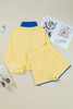 Yellow Color Block Patchwork Half Button Pullover and Shorts 2pcs Outfit