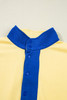 Yellow Color Block Patchwork Half Button Pullover and Shorts 2pcs Outfit