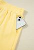 Yellow Color Block Patchwork Half Button Pullover and Shorts 2pcs Outfit