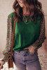 Blackish Green Floral Patchwork Shirred Cuff Puff Sleeve Sweater Blackish Green Floral Patchwork Shirred Cuff Puff Sleeve Sweater