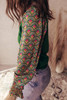 Blackish Green Floral Patchwork Shirred Cuff Puff Sleeve Sweater Blackish Green Floral Patchwork Shirred Cuff Puff Sleeve Sweater