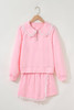 Pink Peter Pan Lace Embellished Neck Collision Sweatshirt and Skirt Two Piece Set