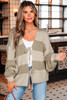 Khaki Striped Color Block Brushed Knit Bow Tie Front Sweater Cardigan Khaki Striped Color Block Brushed Knit Bow Tie Front Sweater Cardigan