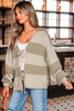 Khaki Striped Color Block Brushed Knit Bow Tie Front Sweater Cardigan Khaki Striped Color Block Brushed Knit Bow Tie Front Sweater Cardigan