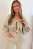 Khaki Striped Color Block Brushed Knit Bow Tie Front Sweater Cardigan Khaki Striped Color Block Brushed Knit Bow Tie Front Sweater Cardigan