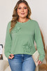 Grass Green Flower Applique Mineral Wash Plus Size Top