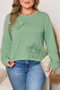 Grass Green Flower Applique Mineral Wash Plus Size Top