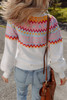 White Ethnic Geometric Colorblock Print Drop Shoulder Sweater White Ethnic Geometric Colorblock Print Drop Shoulder Sweater