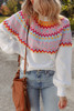 White Ethnic Geometric Colorblock Print Drop Shoulder Sweater White Ethnic Geometric Colorblock Print Drop Shoulder Sweater