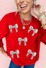 Red Sequined Baseball Bow Graphic Plus Size Sweatshirt