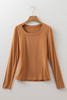 Chestnut Solid Color Long Sleeve Fitted Top