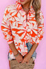 Orange Botanical Print Single Chest Pocket Button Up Shirt