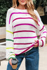 White Colorful Striped Drop Shoulder Crew Neck Sweater
