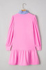 Pink Contrast Striped Collar Patchwork Puff Sleeve Ruffle Hem Mini Dress Pink Contrast Striped Collar Patchwork Puff Sleeve Ruffle Hem Mini Dress