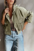 Laurel Green Zipped Pocket Cropped Hooded Utility Jacket