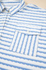 Sky Blue Stripe Half Button Collared Chest Pockets Loose Fit Blouse