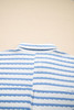 Sky Blue Stripe Half Button Collared Chest Pockets Loose Fit Blouse