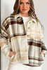 Multicolour Plaid Patchwork Side Pockets Buttoned Shacket