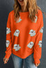 Orange Halloween Ghost Cute Patched Pattern Holiday Sweatshirt