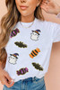 White Sequined Halloween Spirit Pattern Patched Custom Casual Tee
