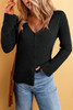 Black Lightweight Ribbed Knit Button Front V Neck Cardigan