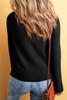 Black Lightweight Ribbed Knit Button Front V Neck Cardigan